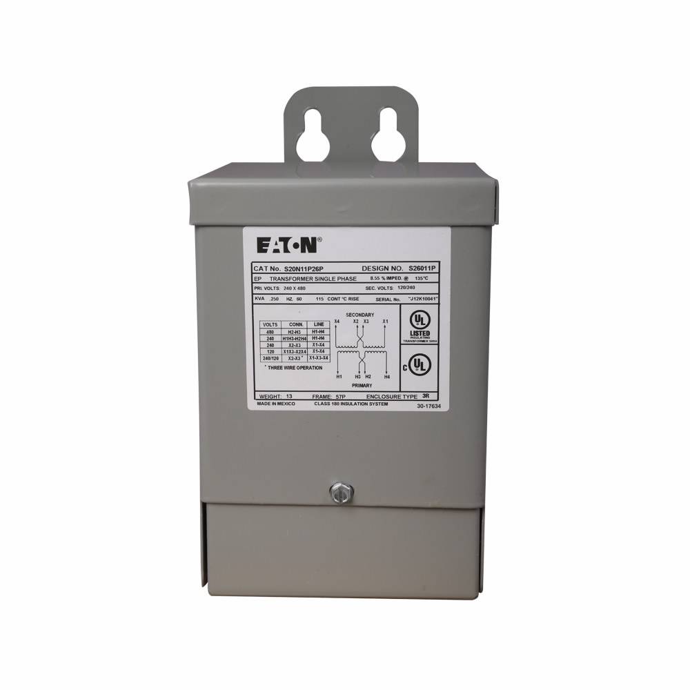 EATON S20N11S81N Type EP Encapsulated Distribution Transformer, 240 x 480 VAC Primary, 120/240 VAC Secondary, 0.05 kVA Power Rating, 60 Hz, 1 ph Phase