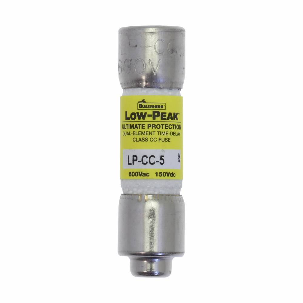 Bussmann Low-Peak™ LP-CC-5 Current Limiting Time Delay Fuse, 5 A, 600 VAC/150 VDC, 20/200 kA Interrupt, CC Class, Cylindrical Body