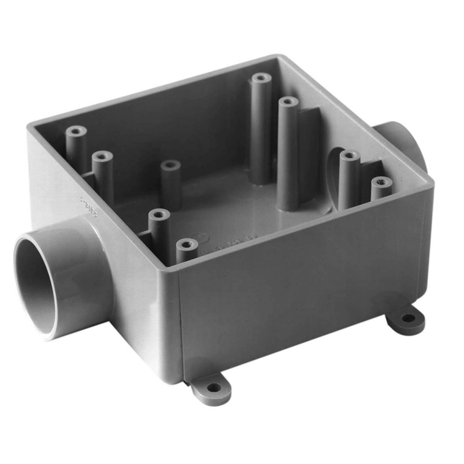 Carlon® E9812F F Series Type 2FSC Non-Metallic Rigid Shallow Style Device Box, PVC, 32 cu-in Capacity, 2 Gangs, 2 Outlets, 1 Knockouts, 4.62 in L x 4.62 in W x 1.98 in D