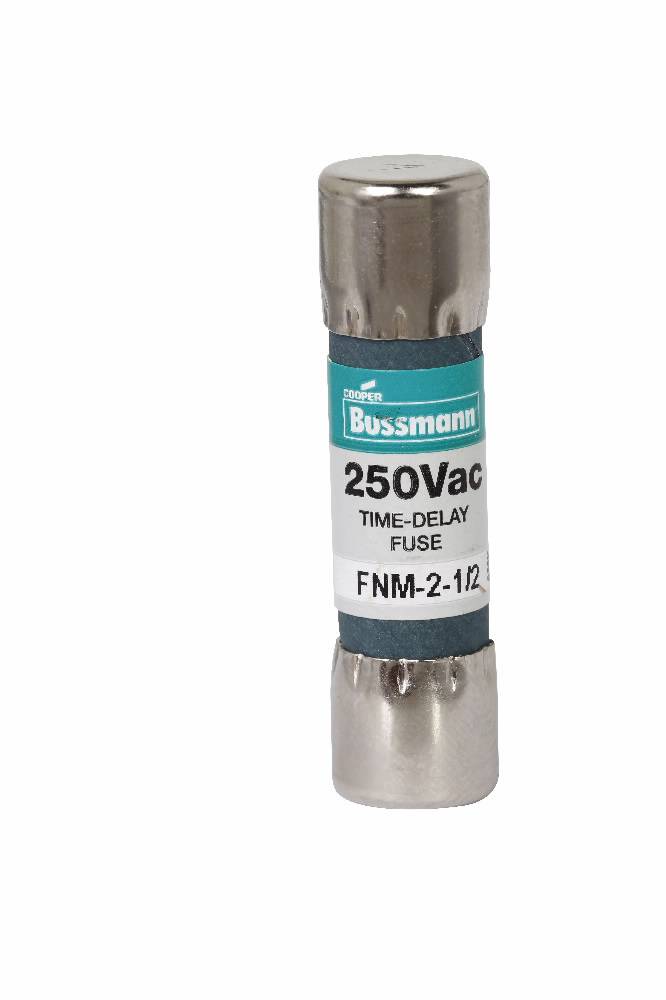 Bussmann Fusetron™ FNM-2-1/2 Low Voltage Supplemental Time Delay Midget Fuse, 2.5 A, 250 VAC, 100 A Interrupt, Class: Supplemental, Cartridge Body