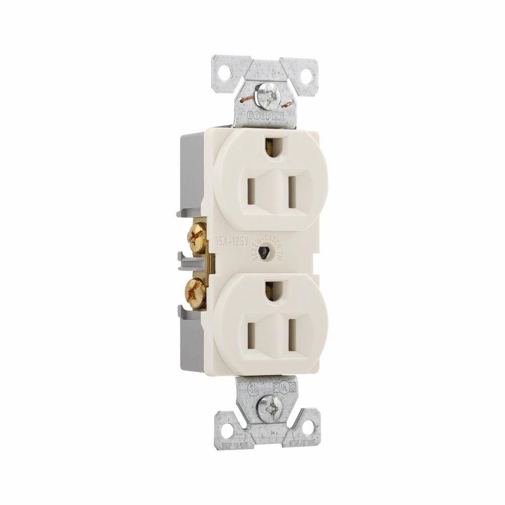 EATON Arrow Hart® 5262LA 5262 Duplex Grounding Standard Straight Blade Receptacle, 125 VAC, 15 A, 2 Poles, 3 Wires, Light Almond
