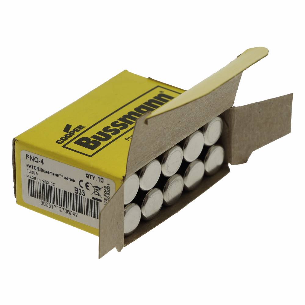 Bussmann Tron® FNQ-4 Time Delay Fuse, 4 A, 500 VAC, 10 kAIC Interrupt, Class: Supplemental, Cartridge Body