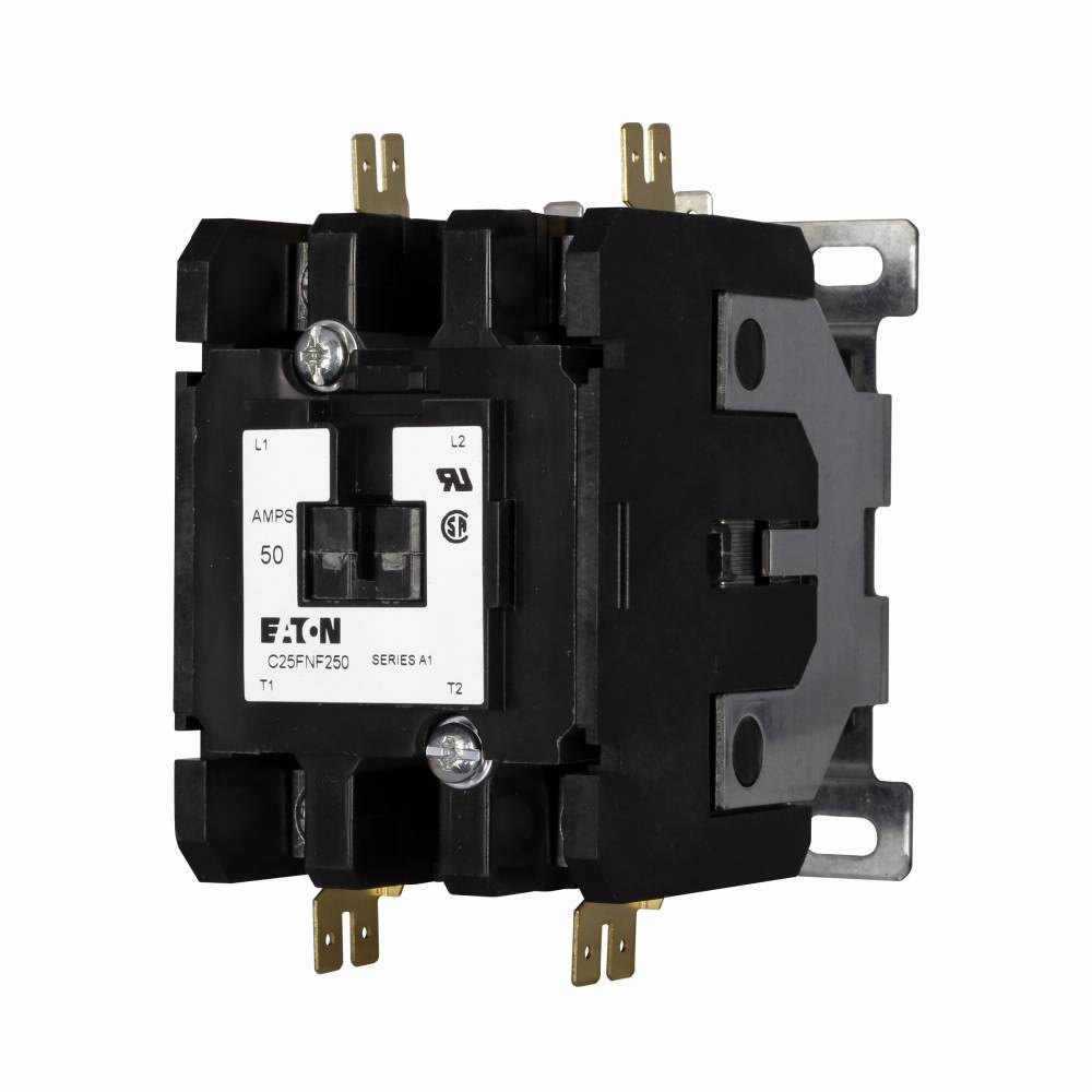 EATON C25FNF350B Non-Reversing Definite Purpose Contactor With Metal Mounting Plate, 208 to 240 VAC at 50/60 Hz V Coil, 50 A Inductive/65 A Resistive, 3 Poles
