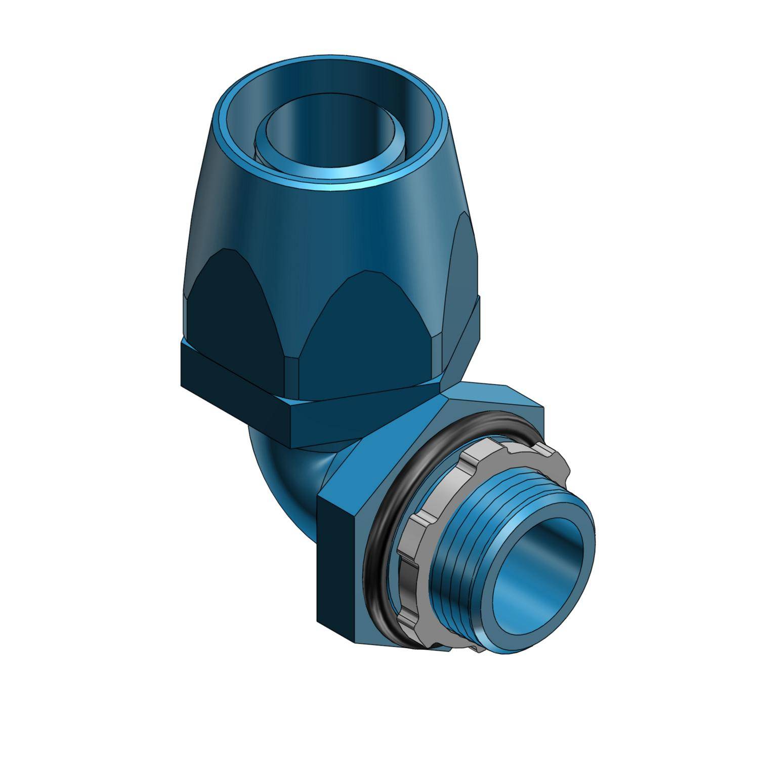 T&B® 6322 Conduit Connector With Captive Sealing O-Ring, Tapered Hub Thread, 1/2 in Trade, 90 deg, Thermoplastic, Electro-Zinc Plated