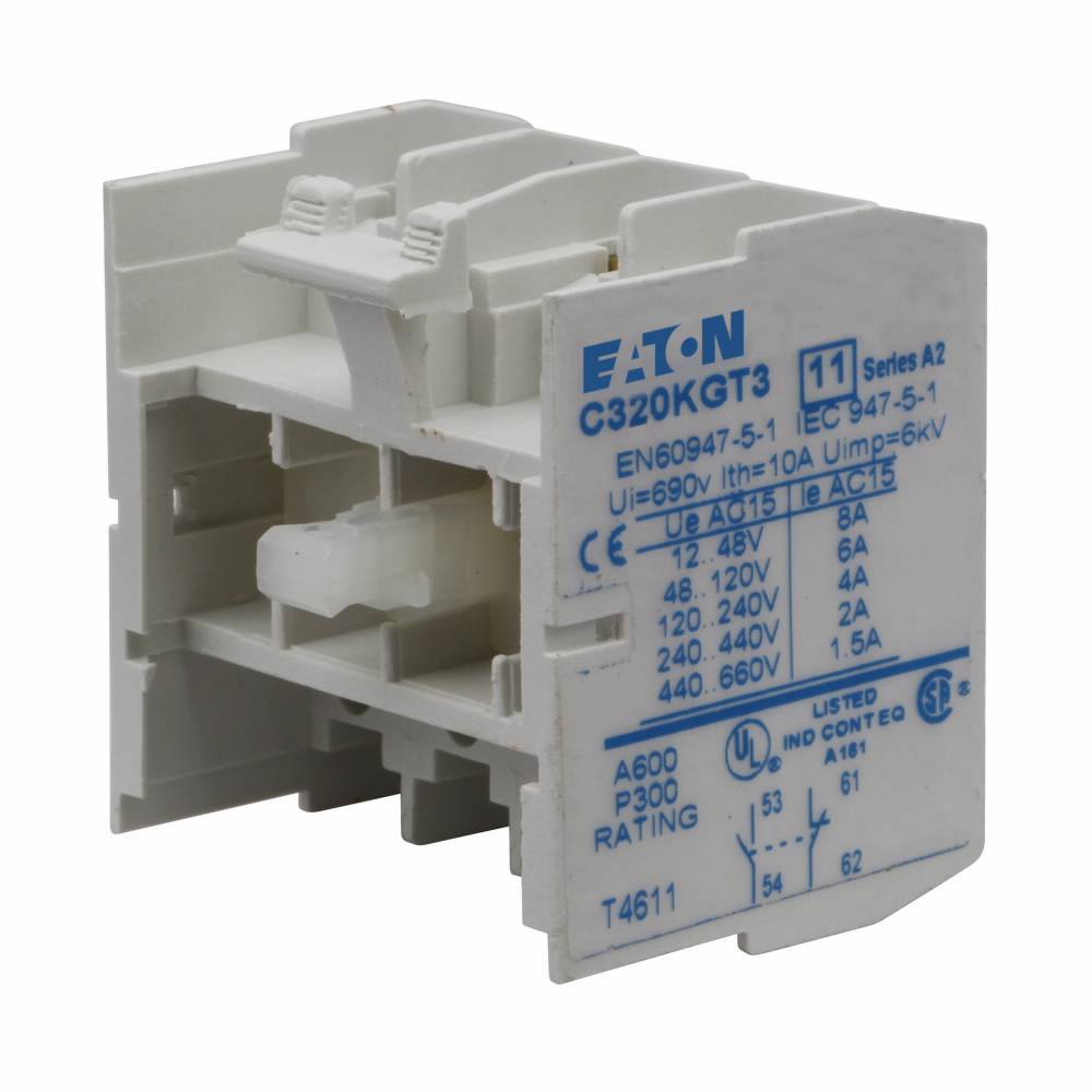 EATON C320KGT3 Heavy Duty Auxiliary Contact Kit, 600 VAC, 10 A, 4 Contacts, Silver Cadmium Alloy
