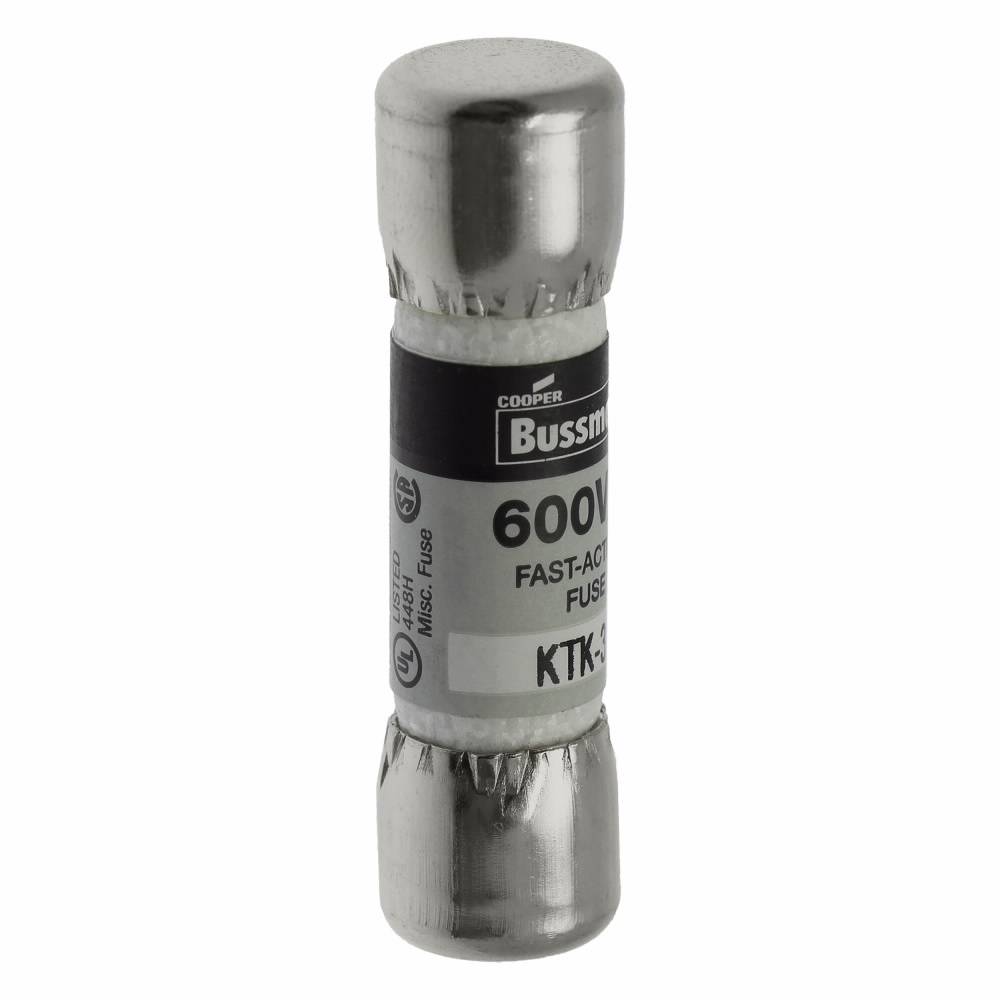 Bussmann Limitron™ KTK-3 Fast Acting Low Voltage Supplemental Fuse, 3 A, 600 VAC, 100 kAIC Interrupt, Class: Supplemental, Cartridge Body