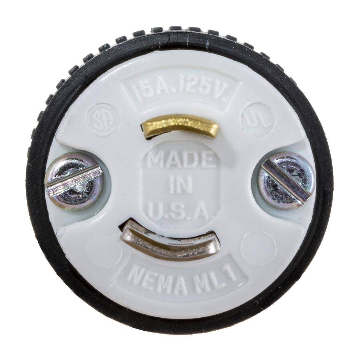 EATON Eaton Wiring Devices Arrow Hart™ Hart-Lock® AutoGrip™ 7465N Straight Locking Plug, 125 VAC, 15 A, 2 Poles, 2 Wires, Black