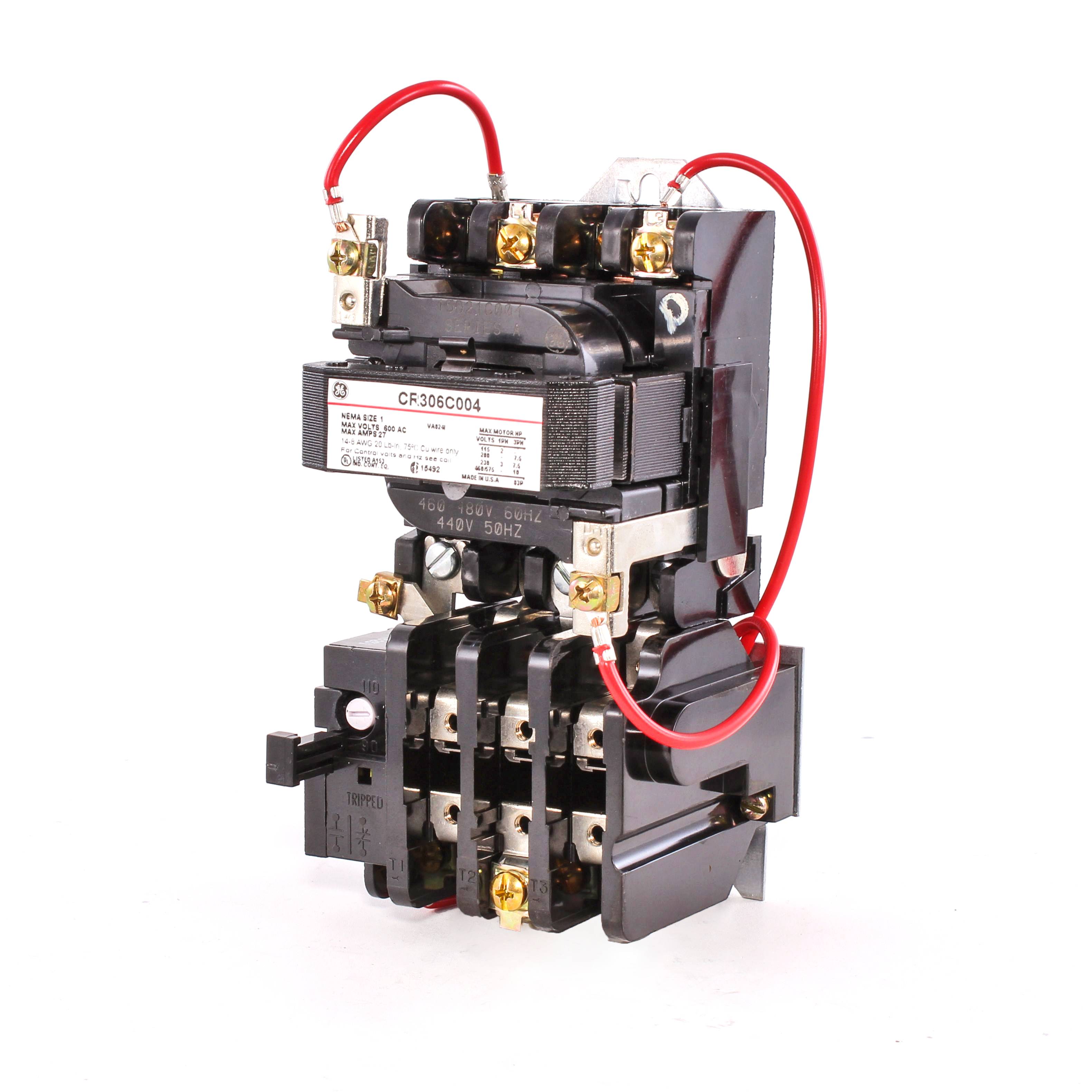 GE CR306C004 Full Voltage Non-Reversing Non-Combination NEMA Magnetic Starter, 440 VAC at 50 Hz, 460 to 480 VAC at 60 Hz V Coil, 3 Poles, Open Enclosure
