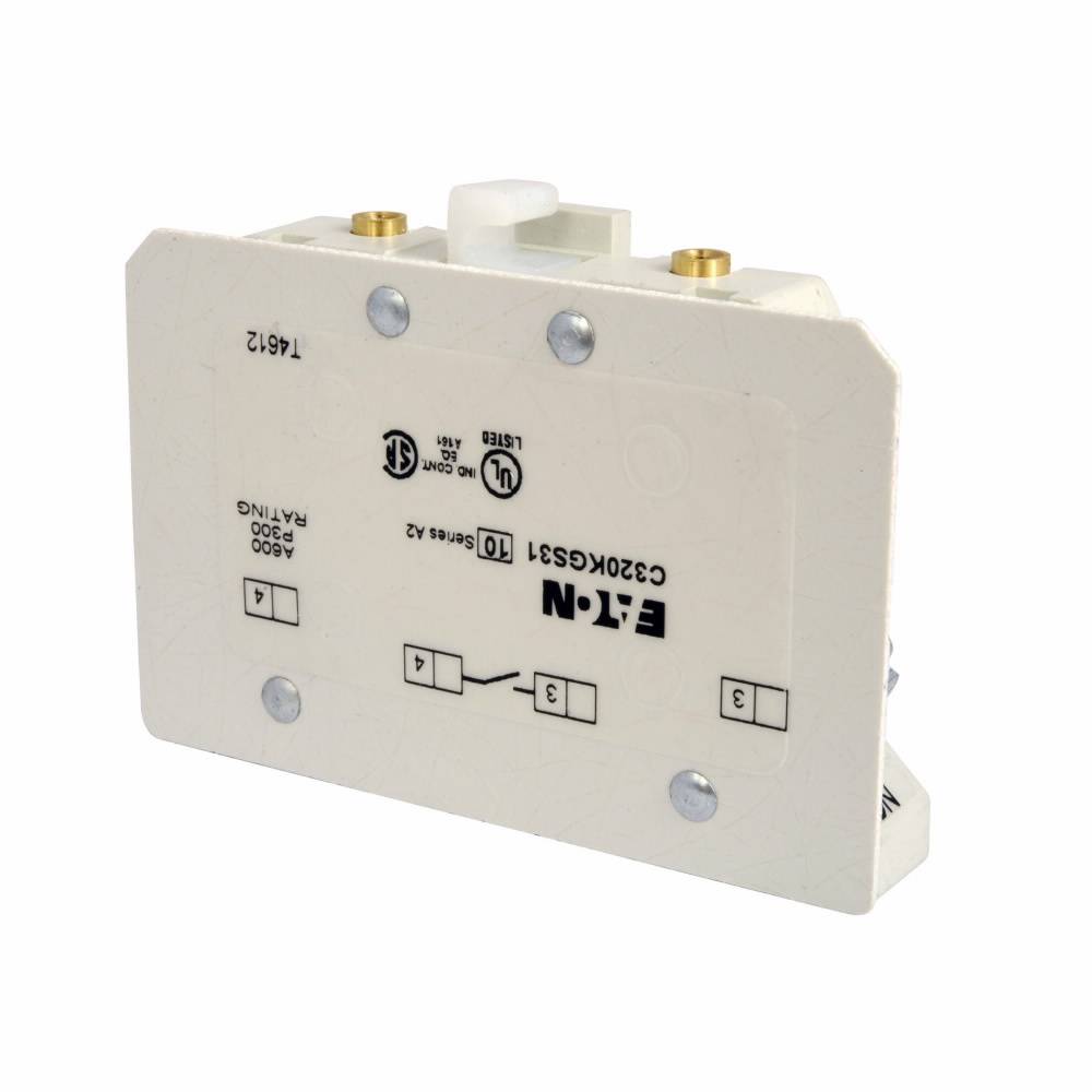 EATON C320KGS31 Base Auxiliary Contact, 250/600 VAC/VDC, 5/10 A, 1 Contacts, Silver Cadmium Alloy