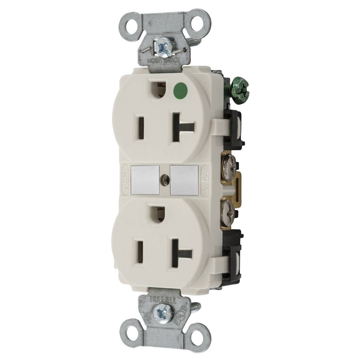 EATON Arrow Hart® 8300LA 8300 Duplex Grounding Straight Blade Receptacle, 125 VAC, 20 A, 2 Poles, 3 Wires, Light Almond