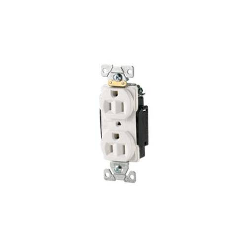 EATON Arrow Hart 5252W Straight Blade Duplex Receptacle, 125 VAC, 15 A, 2 Poles, 3 Wires, White
