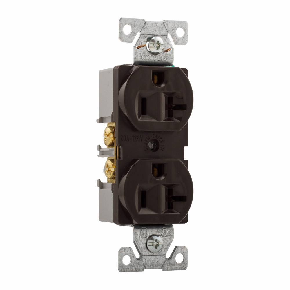 EATON Arrow Hart™ Eaton Wiring Devices 5362B Duplex Straight Blade Receptacle, 125 VAC, 20 A, 2 Poles, 3 Wires, Brown