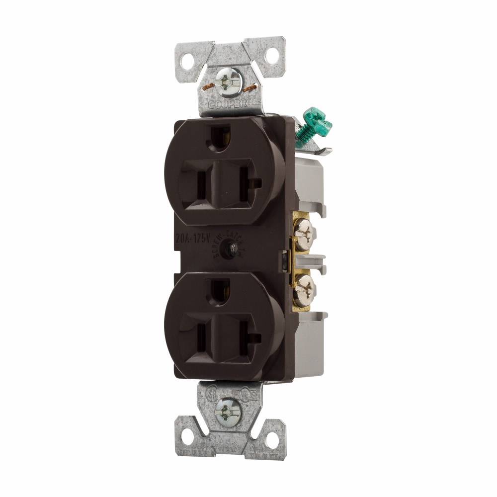 EATON Arrow Hart™ Eaton Wiring Devices 5362B Duplex Straight Blade Receptacle, 125 VAC, 20 A, 2 Poles, 3 Wires, Brown