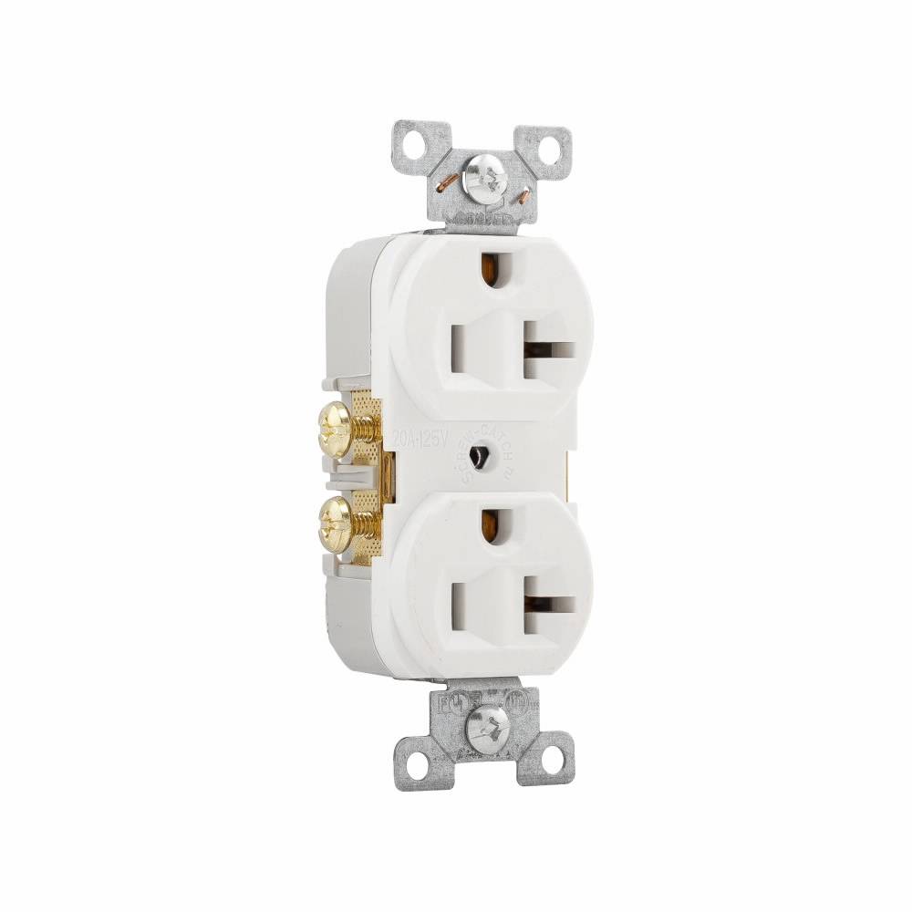 EATON Arrow Hart™ Eaton Wiring Devices CR20W Duplex Straight Blade Receptacle, 125 VAC, 20 A, 2 Poles, 3 Wires, White