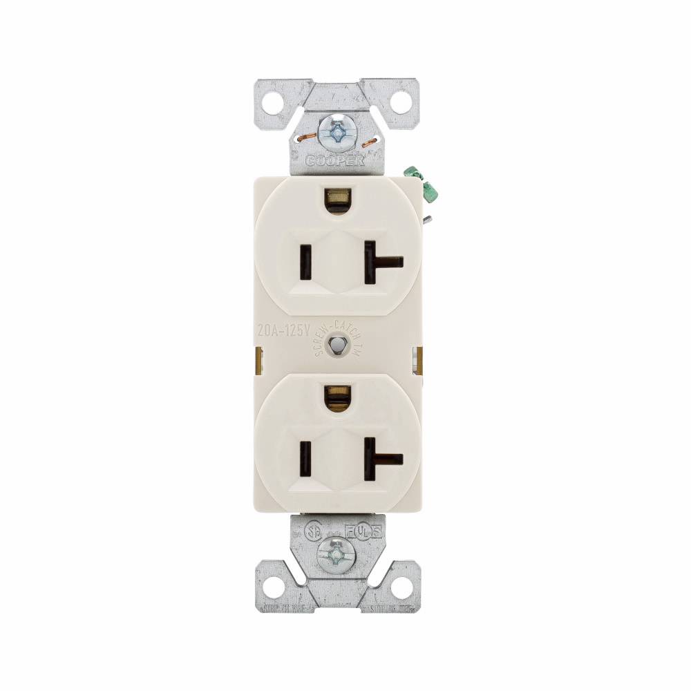 EATON Arrow Hart™ Eaton Wiring Devices 5362LA Duplex Straight Blade Receptacle, 125 VAC, 20 A, 2 Poles, 3 Wires, Light Almond