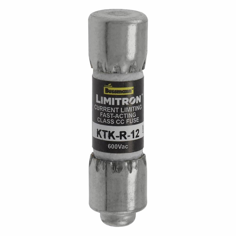 Bussmann Limitron™ KTK-R-12 Current Limiting Fast Acting Fuse, 12 A, 600 V, 200 kAIC Interrupt, CC Class, Cylindrical Body