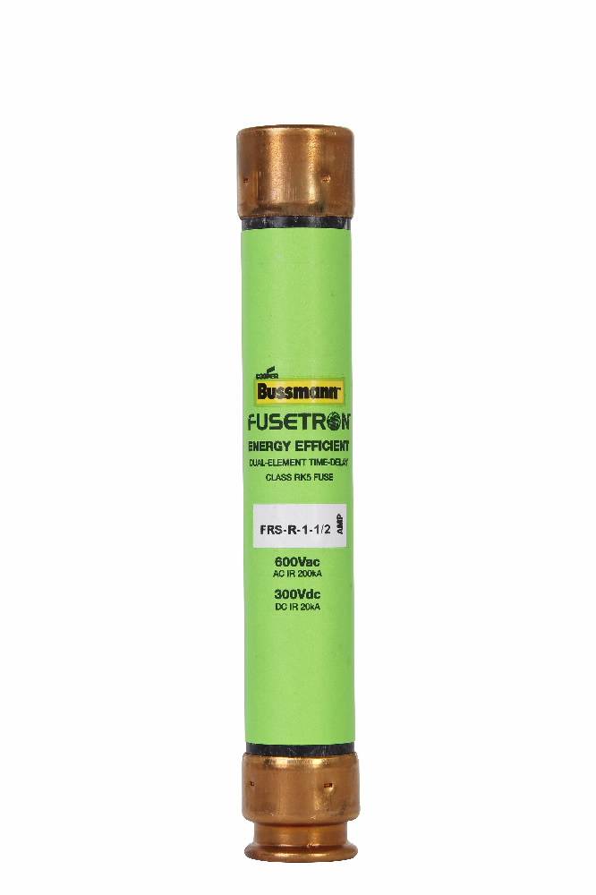 Bussmann Fusetron™ FRS-R-1-1/2 Current Limiting Time Delay Renewable Fuse, 1.5 A, 600 VAC/300 VDC, 200/20 kAIC Interrupt, RK5 Class, Cylindrical Body