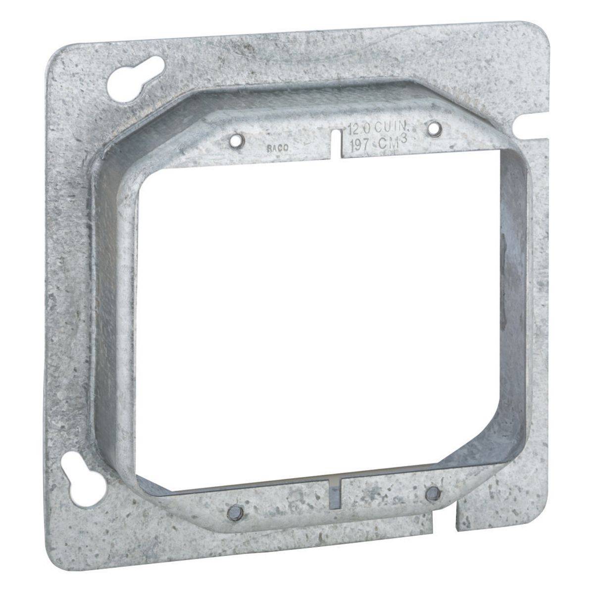 PREMISE WIRING HBL819 2-Gang Folded Square Standard Mud Ring, 4-11/16 in L, Steel, 1 in Raised