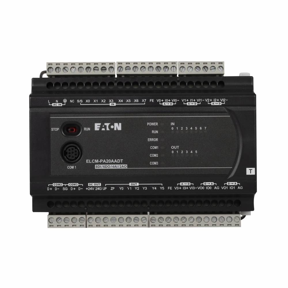 EATON ELCM-PA20AADR Type ELCM Analog Programmable Logic Controller, 120 VAC, 24 VDC, 400 mA, 8-Digital, 4-Analog Inputs, 6-Relay, 2-Analog Outputs