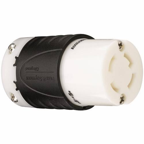 Pass & Seymour® Turnlok® L1430-C Locking Connector, 125/250 VAC, 30 A, 2 Poles, 3 Wires, Black/White