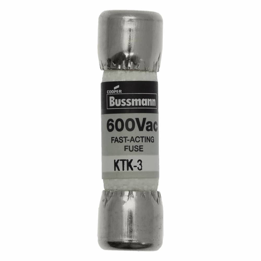 Bussmann Limitron™ KTK-3 Fast Acting Low Voltage Supplemental Fuse, 3 A, 600 VAC, 100 kAIC Interrupt, Class: Supplemental, Cartridge Body