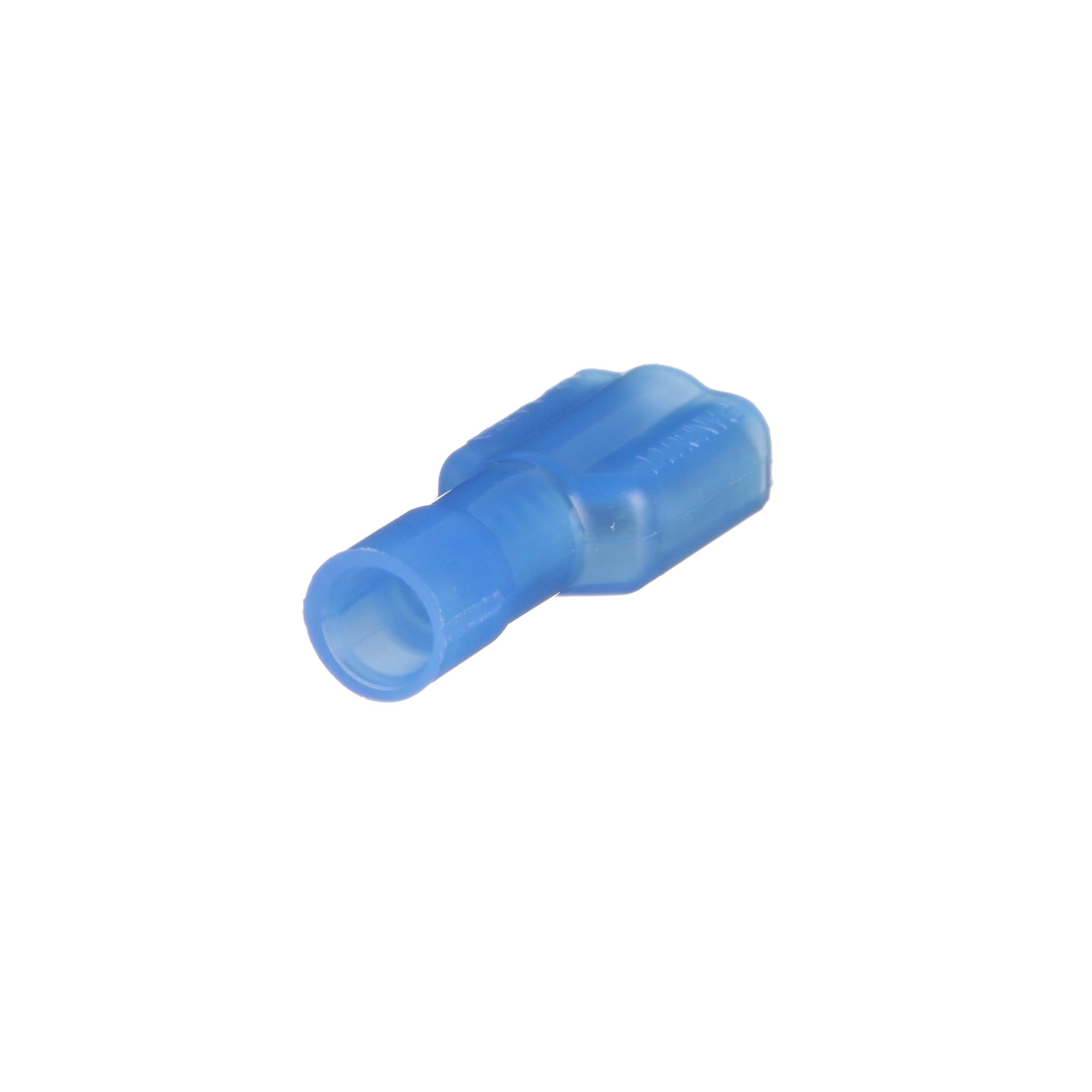 Panduit® Pan-Term™ DNF14-250FIB-M Type DNF-FIB Loose Piece Vibration-Resistant Female Disconnect, 14 AWG Conductor, 0.25 in W x 0.032 in THK Tab, Butted Seam/Funnel Entry Barrel, Brass, Blue, Fully Insulated