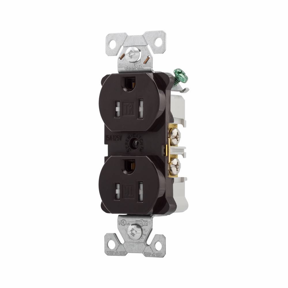 EATON Arrow Hart™ Eaton Wiring Devices 5262B Duplex Tamper/Weather-Resistant Straight Blade Receptacle, 125 VAC, 15 A, 2 Poles, 3 Wires, Brown