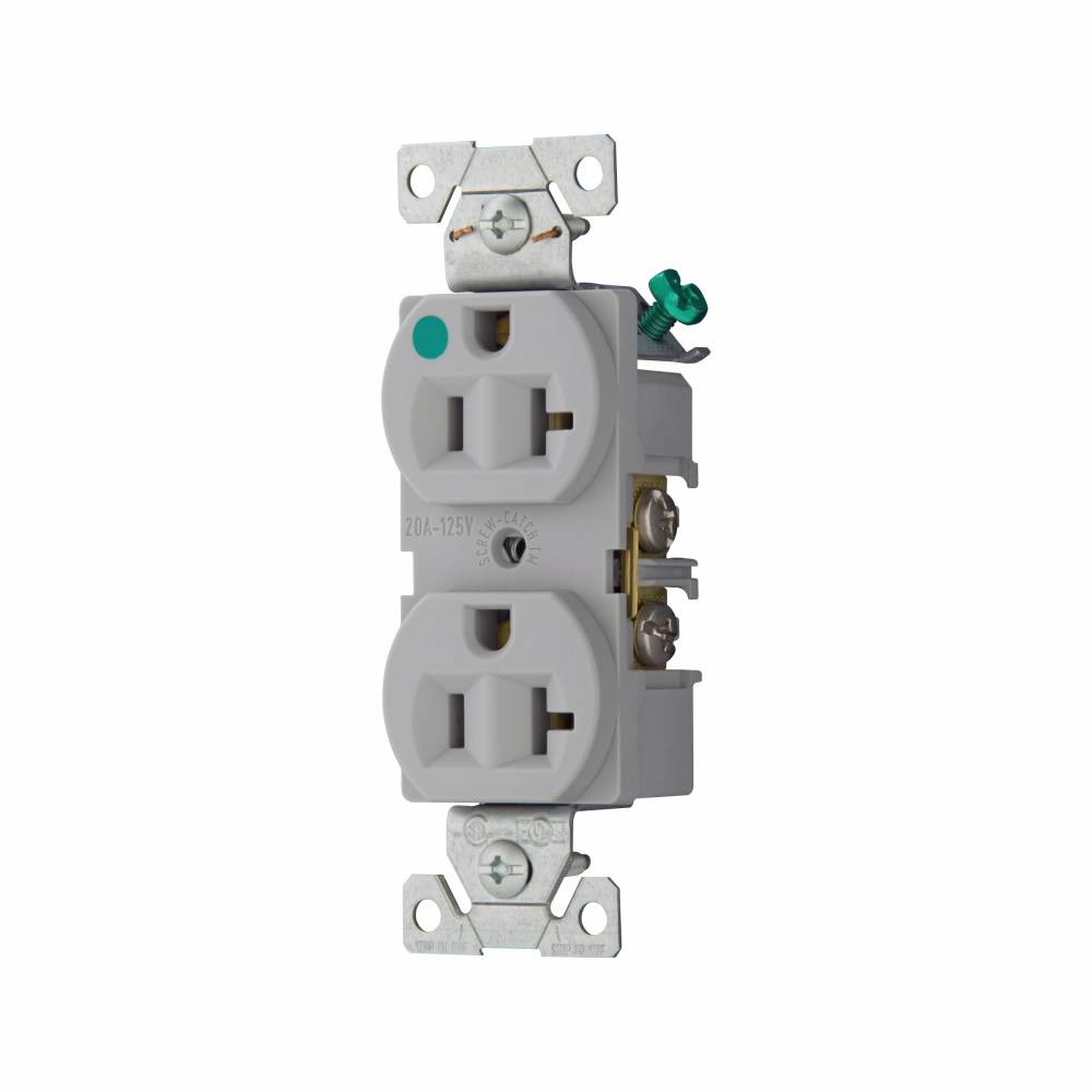 EATON Arrow Hart™ Eaton Wiring Devices 8300GY Single Straight Blade Receptacle, 125 VAC, 20 A, 2 Poles, 3 Wires, Gray