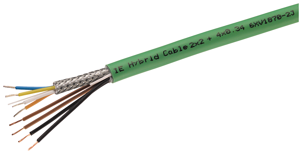 Siemens 6XV18702J Cat 5 FRNC Flexible Unassembled Hybrid Plug-In Cable, 80 VAC, (8) 0.75, 1.5, 1.6 sq-mm Braided Tin Plated Copper Conductor, 20 to 1000 m L