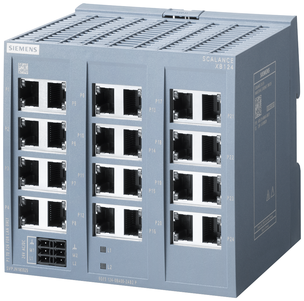 Siemens SCALANCE XB124 6GK51240BA002AB2 SCALANCE XB124 Compact Unmanaged Ethernet Switch, (24) RJ45 Port, PRP Protocol