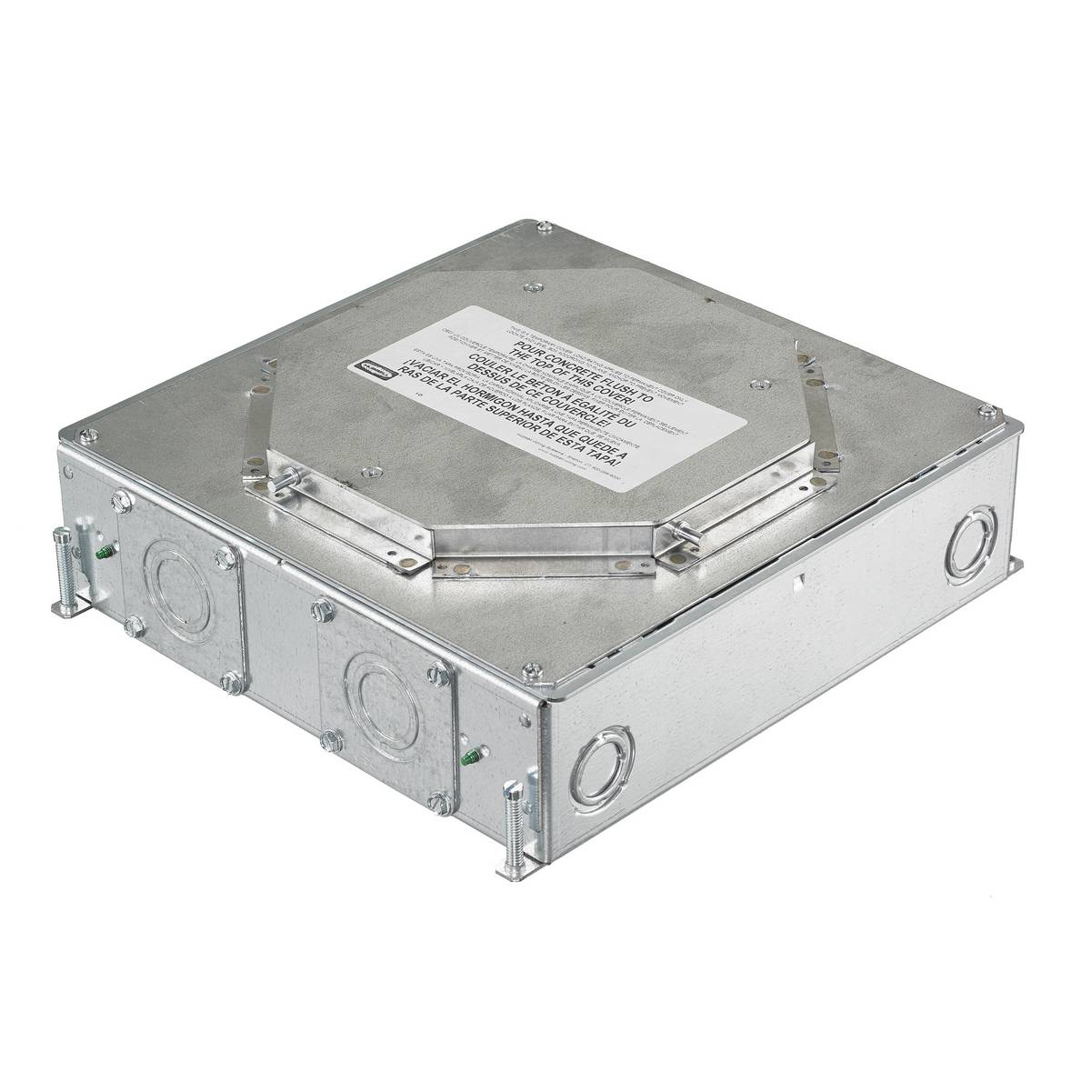 PREMISE WIRING SystemOne™ CFB4G30R Standard Floor Box, Steel, 32.5 cu-in Capacity, 4 Gangs, 8 Knockouts, 12.08 in L x 11.2 in W x 3.75 in H