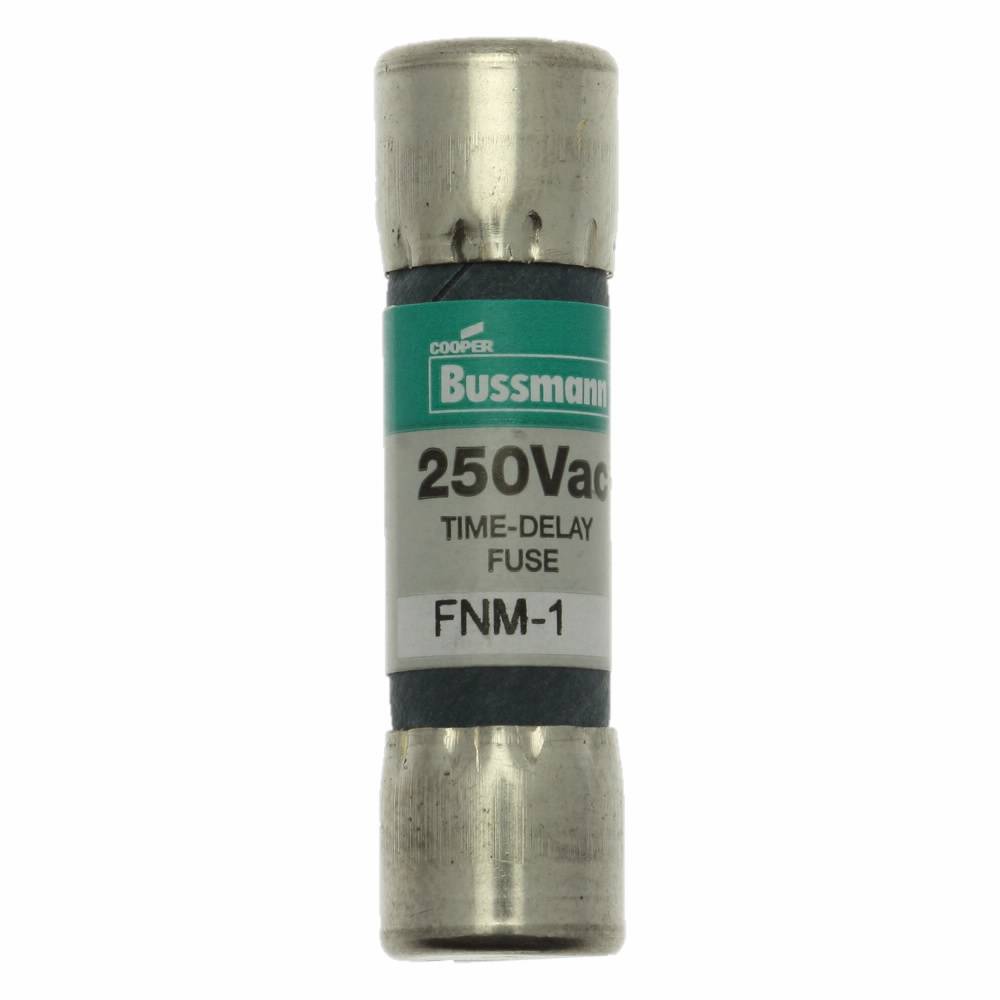 Bussmann Fusetron™ FNM-1 Low Voltage Supplemental Time Delay Midget Fuse, 1 A, 250 VAC, 35 A Interrupt, Class: Supplemental, Cartridge Body