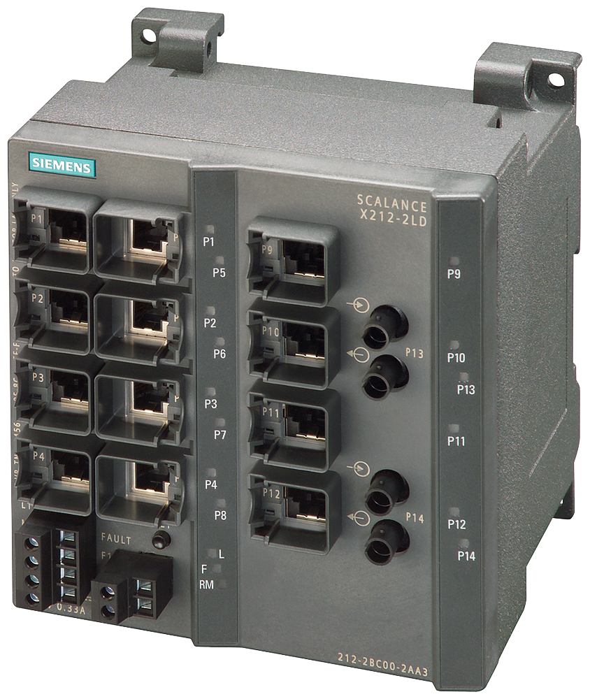 Siemens 6GK52122BC002AA3 SCALANCE X212-2LD Managed Industrial Ethernet Switch, RJ-45 Port, Telnet/HTTP/HTTPS/TFTP/FTP/SNMP v1/SNMP v2/SNMP v3/DCP/LLDP/SNTP/HSR/MRP Redundancy/PRP Protocol