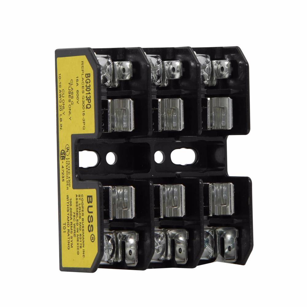 Edison BG3013PQ Open Style Fuse Block, 600 VAC/VDC, 15 A, Class: G, 18 to 10 AWG Wire, 3 Poles
