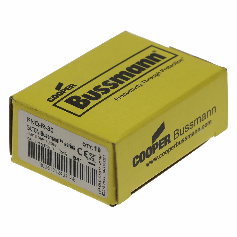 Bussmann CC-Tron® FNQ-R-30 Time Delay Fuse, 30 A, 600 V, 200 kA Interrupt, CC Class, Cylindrical Body