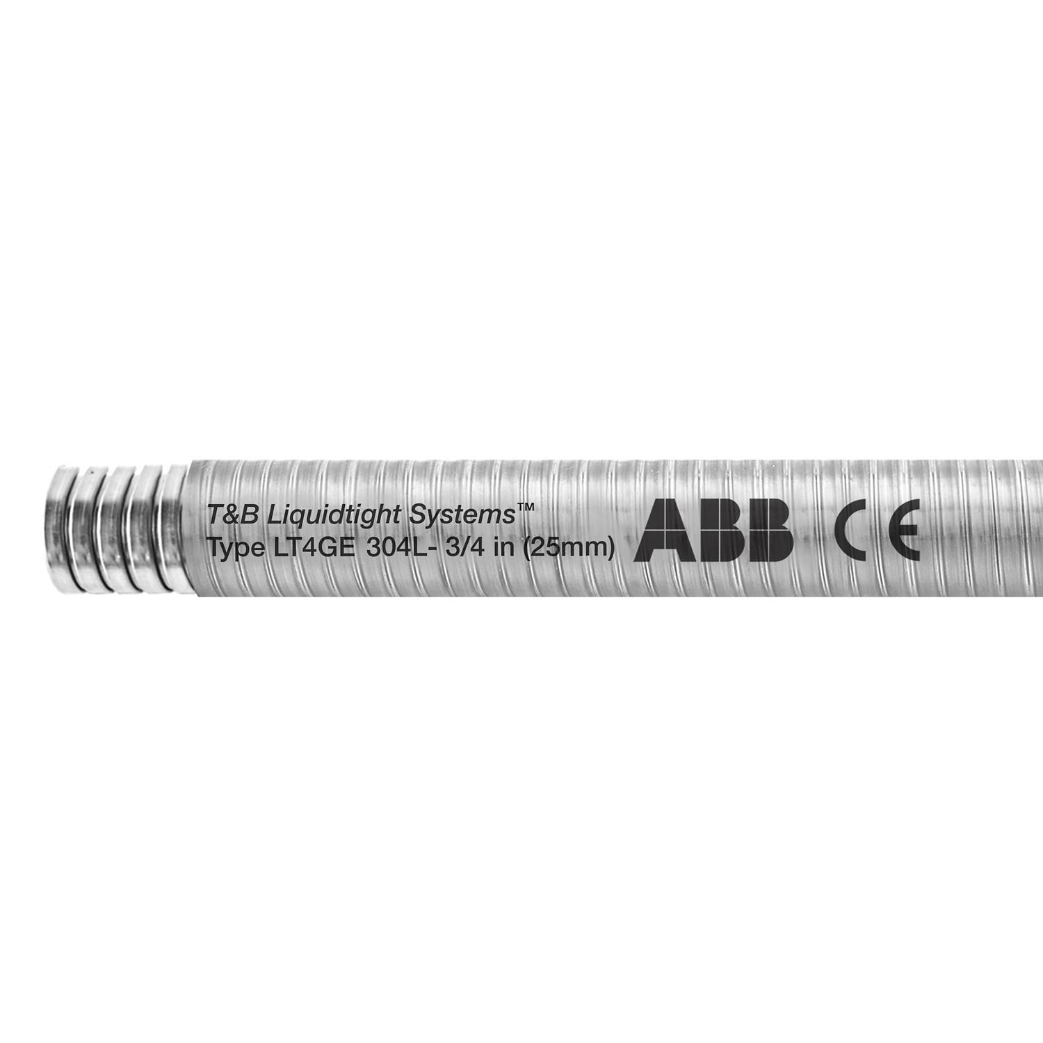 T&B® Industrial Fitting Liquidtight Systems™ LT4GES02C-C Type LT4GE Liquid Tight Flexible Metal Conduit With PVC Jacket, 1/2 in Trade, 0.622 in ID x 0.84 in OD, 100 ft L, 304 Stainless Steel