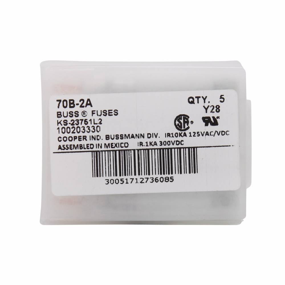 Bussmann Telpower® 70G-1/2A Pin Telecommunications Fuse, 0.5 A, 125 VAC/300 VDC, 1 kA Interrupt, Cartridge Body