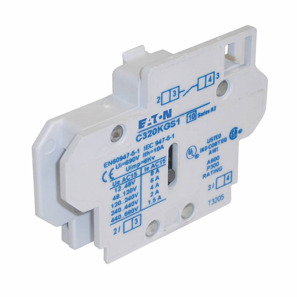 EATON C320KGS1 Auxiliary Contact, 600 VAC, 10 A, 1 Contacts