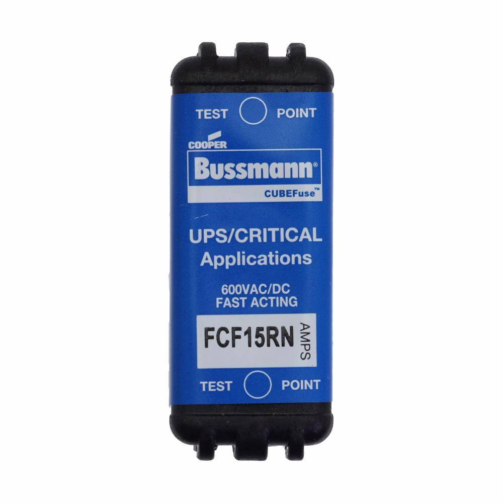 Bussmann CUBEFuse™ FCF15RN Fast Acting Non-Indicating Fuse, 15 A, 600 VAC/VDC, 50/300 kA Interrupt, Class: CF, Cartridge Body