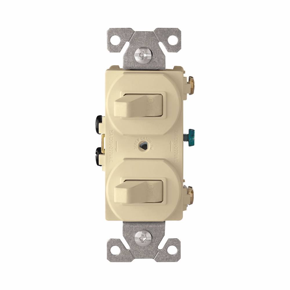 EATON Arrow Hart™ Eaton Wiring Devices 271V-BOX Duplex AC Toggle Combination Switch, 15 A at 120 VAC, 1 Poles