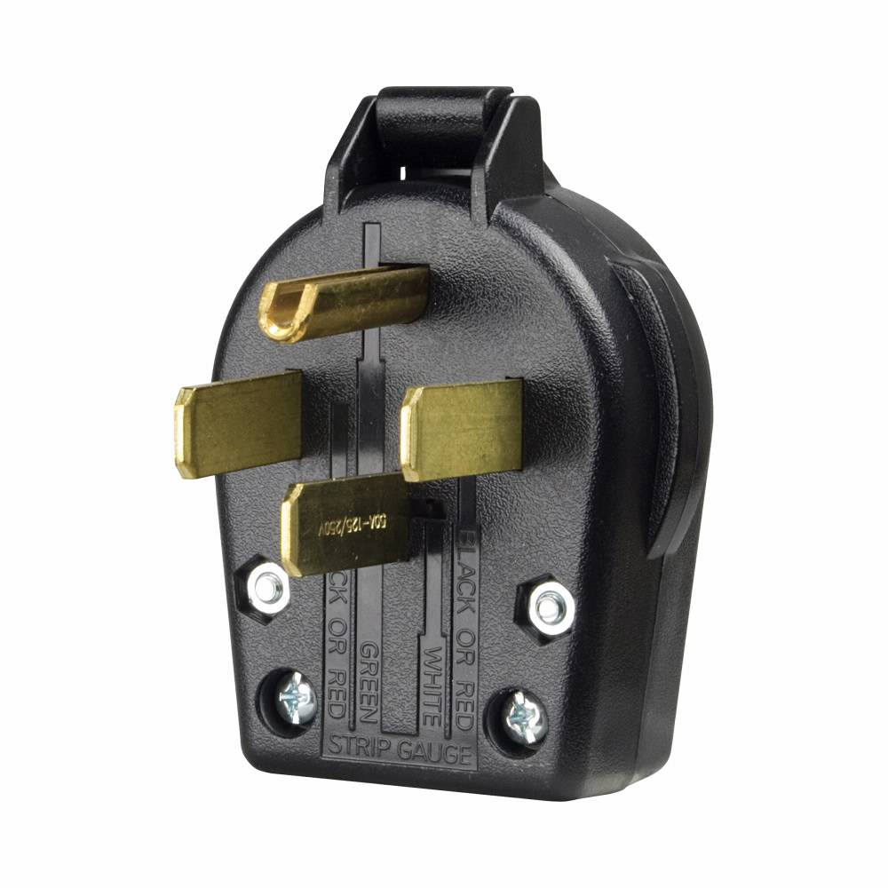 EATON Arrow Hart™ Eaton Wiring Devices S21-SP Angled Universal Straight Blade Plug, 125/250 VAC, 30/50 A, 3 Poles, 4 Wires, Black