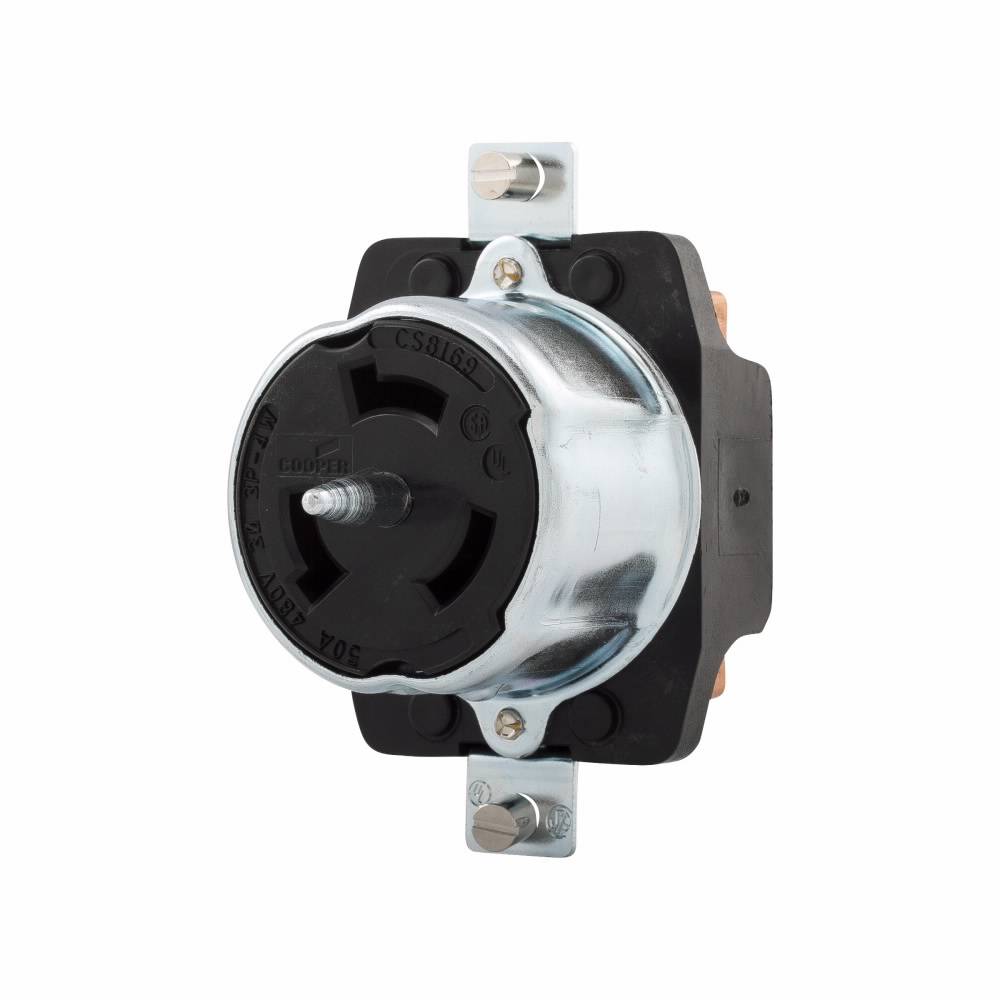 EATON CS8169 3-Phase Single Locking Receptacle, 480 VAC, 50 A, 3 Poles, 4 Wires, Black