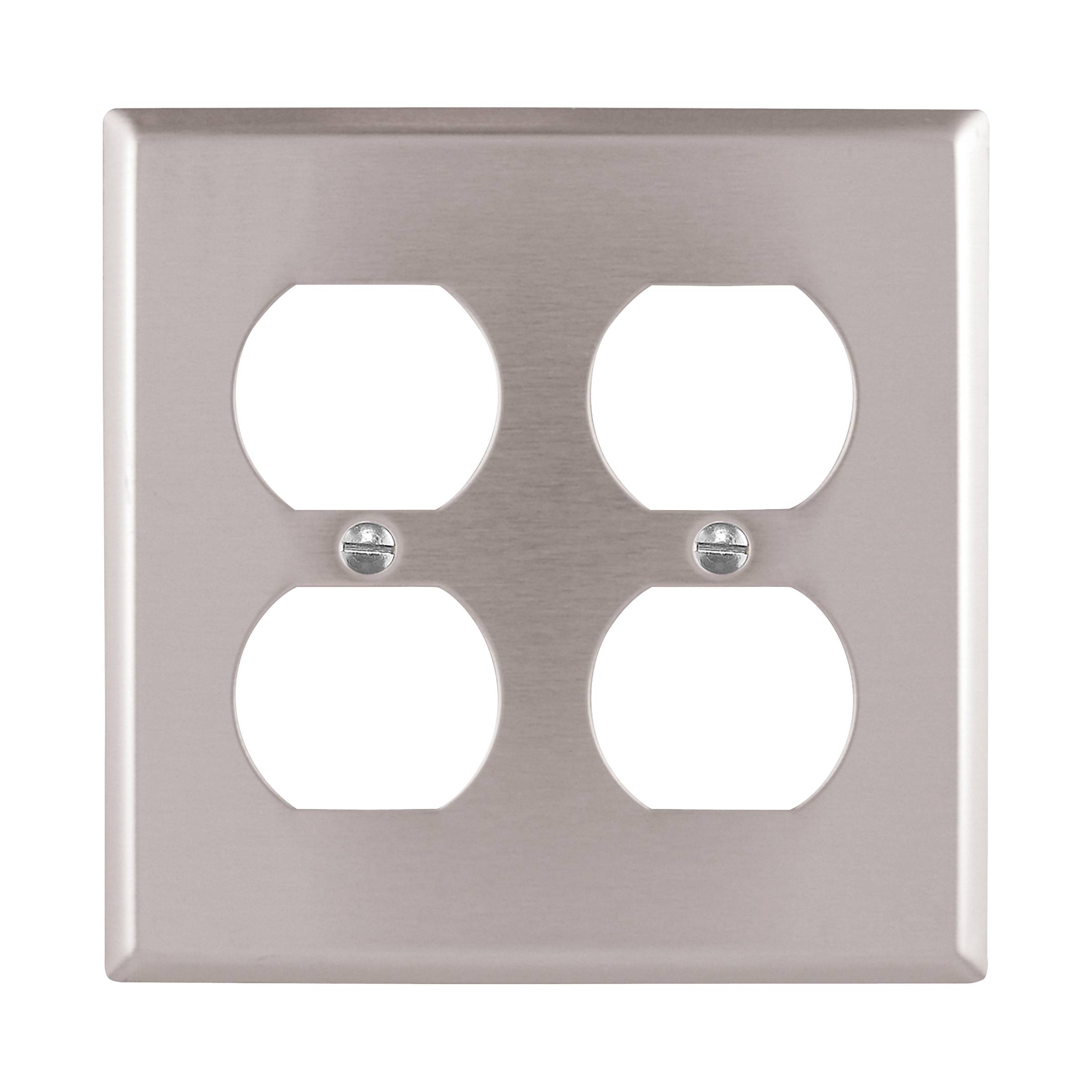 EATON Arrow Hartâ„¢ Eaton Wiring Devices 93102-SP-L 93000 Standard Receptacle Wallplate, 2 Gangs, 4.5 in H x 4.56 in W, 302/304 Stainless Steel