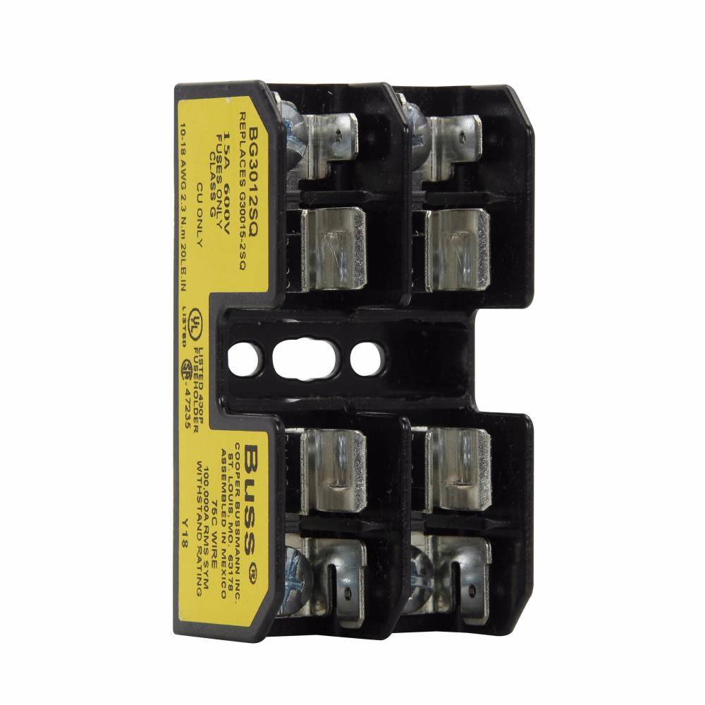 Bussmann BG3012B Open Fuse Block, 600 V, 0.18 to 15 A, Class: G, 14 to 6 AWG Wire, 2 Poles