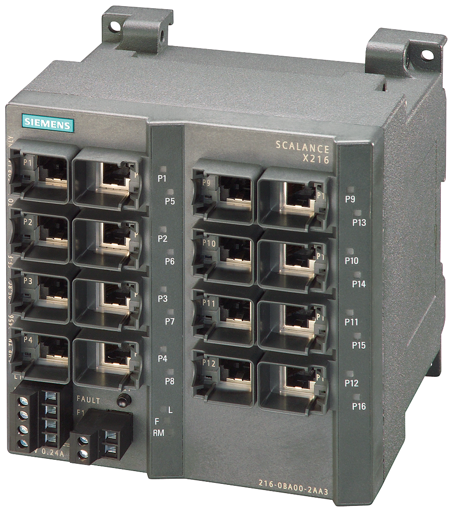 Siemens 6GK52160BA002AA3 SCALANCE X216 Managed Industrial Ethernet Switch, RJ-45 Port, Telnet/HTTP/HTTPS/TFTP/FTP/SNMP v1/SNMP v2/SNMP v3/DCP/LLDP/SNTP/HSR/MRP Redundancy/PRP Protocol