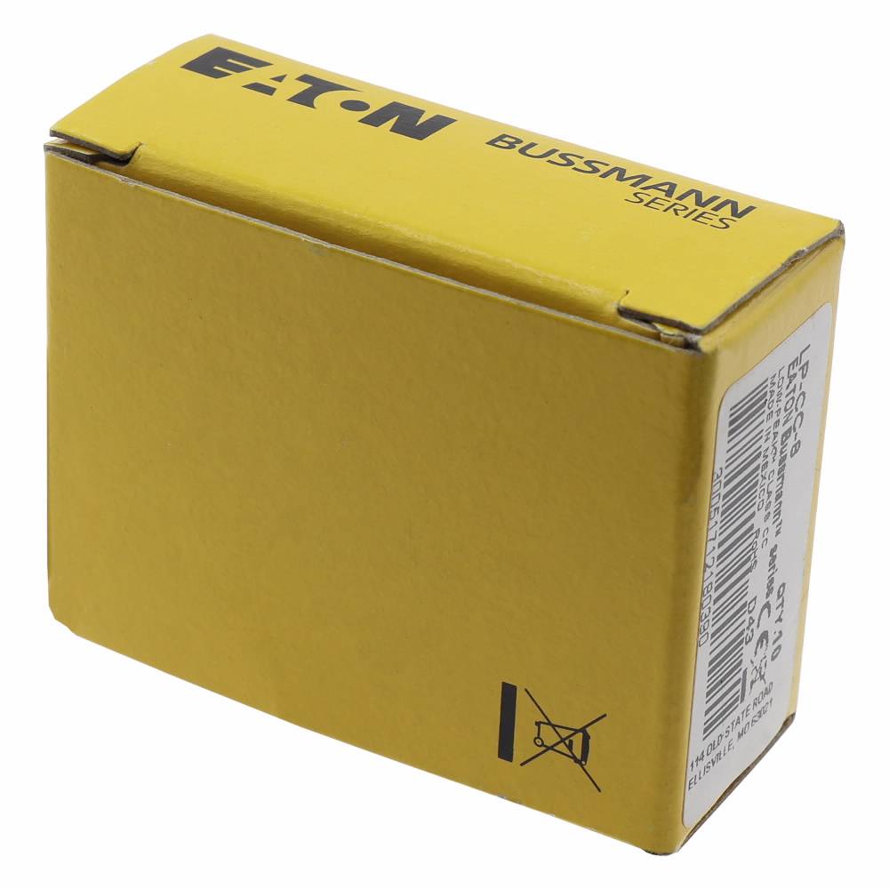 Bussmann Low-Peak™ LP-CC-8 Current Limiting Time Delay Fuse, 8 A, 600 VAC/150 VDC, 20/200 kA Interrupt, CC Class, Cylindrical Body
