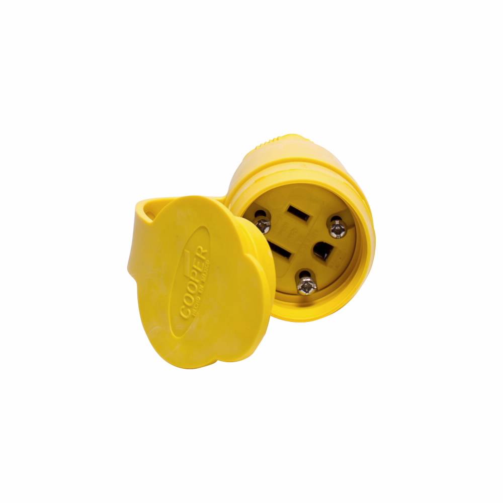 EATON Arrow Hart 15W47 Watertight Straight Blade Connector, 125 VAC, 15 A, 2 Poles, 3 Wires, Yellow