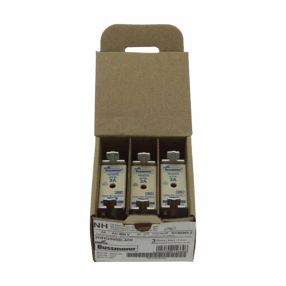 Edison 2NHG000B-400 Fuse Link With Metal Gripping Lug, 400 VAC, 2 A, For Use With Class gG/gL 000 Size Fuse