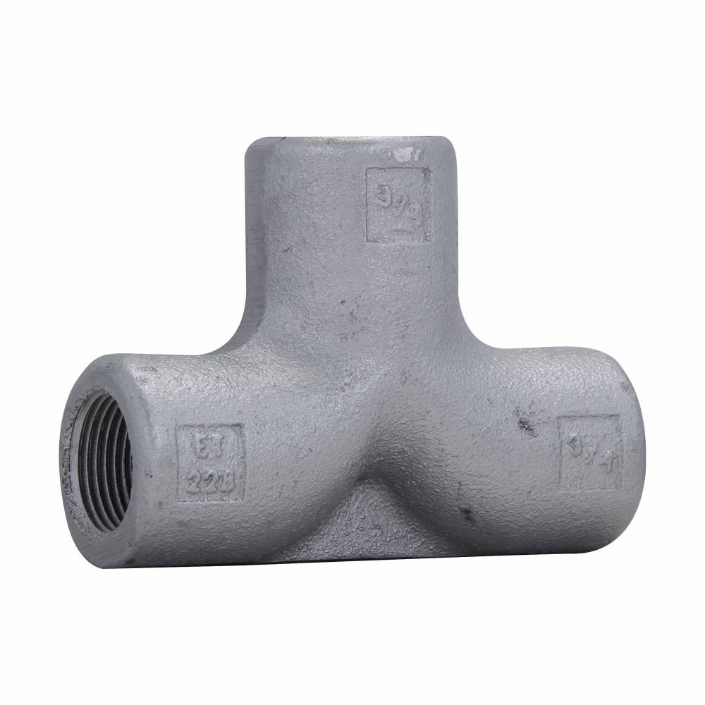 Crouse-Hinds Condulet® ET218 Short Radius Threaded Service Entrance Tee, 3/4 in, 1/2 in, 1/2 in Trade, 90 deg, Feraloy Iron Alloy, Electro-Galvanized/Aluminum Acrylic Painted
