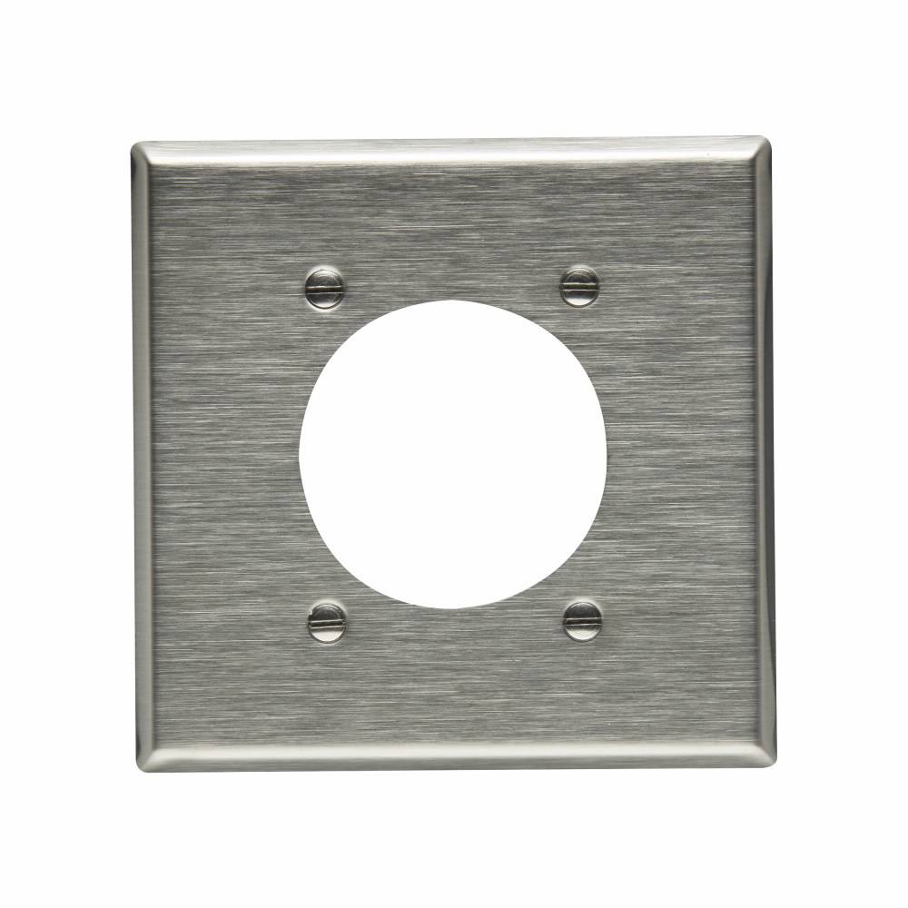 EATON Arrow Hart™ Eaton Wiring Devices 93227-BOX 93000 Single Standard Receptacle Wallplate, 2 Gangs, 4.5 in H x 4.56 in W, 302/304 Stainless Steel